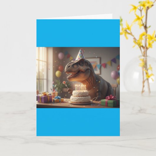 Dinosaur Happy Birthday Karte (Gelbe Blume)