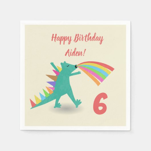 Dinosaur Happy Birthday Party Napkins Serviette (Vorderseite)