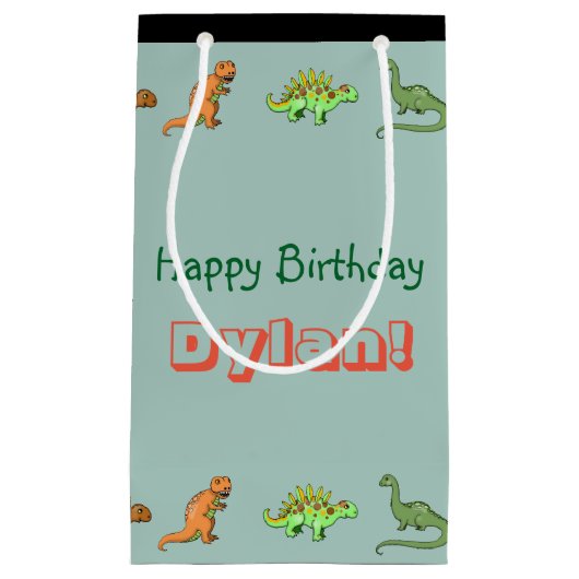 Dinosaur Happy Birthday Personalisiert Bag Kleine Geschenktüte (Vorderseite)