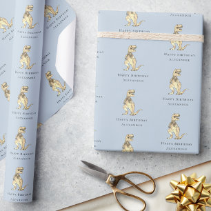 Dinosaur Happy Birthday Personalisiert Blue Geschenkpapier