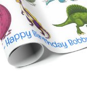 Dinosaur Happy Birthday Personalize Name Geschenkpapier (Rolleneckpunkt)
