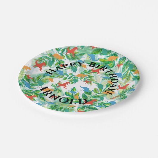 Dinosaur Happy Geburtstag Jurassic Jungle Pappteller (Schrägansicht)