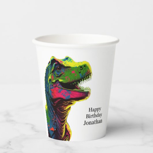 Dinosaur Happy Geburtstagskinder Paper Cups Pappbecher (Vorderseite)