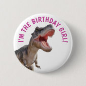 Dinosaur Happy T Rex GIRL Button (Vorderseite)