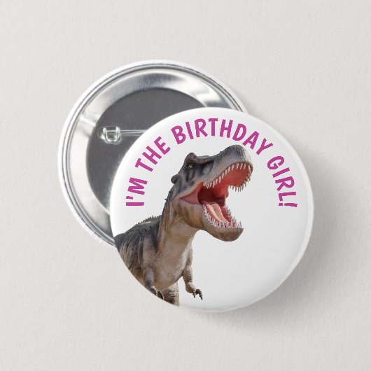 Dinosaur Happy T Rex GIRL Button (Vorne & Hinten)