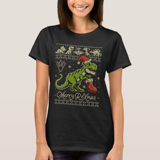 Dinosaur hässlicher Weihnachtspullover - Lustiges  T-Shirt (Vorderseite)
