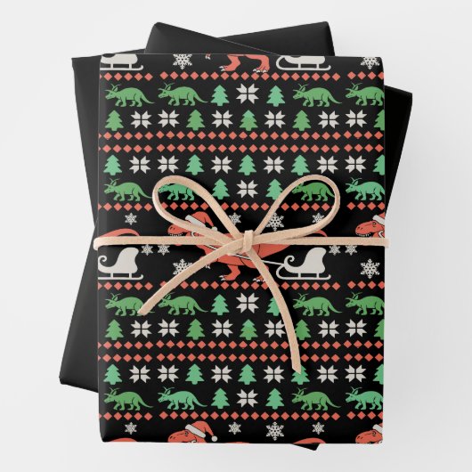 Dinosaur hässlicher Weihnachtspullover T Rex Xmas  Geschenkpapier Set (Beispiel)