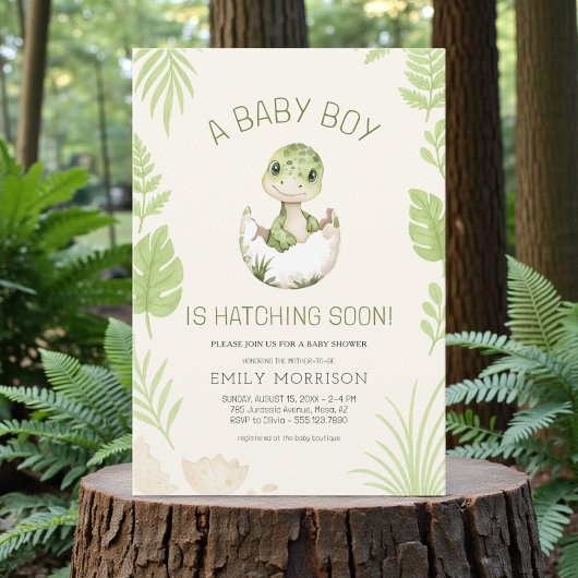 Dinosaur Hatching Soon Baby Boy Shower  Einladung