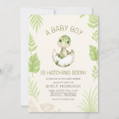 Dinosaur Hatching Soon Baby Boy Shower  Einladung (Vorderseite)