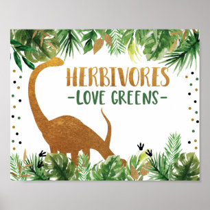 Dinosaur Herbivores Birthday Food Table Sign Poster