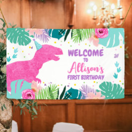 Dinosaur Hintergrund T-Rex Rosa Dino Girl Geburtst Banner