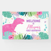 Dinosaur Hintergrund T-Rex Rosa Dino Girl Geburtst Banner (Horizontal)