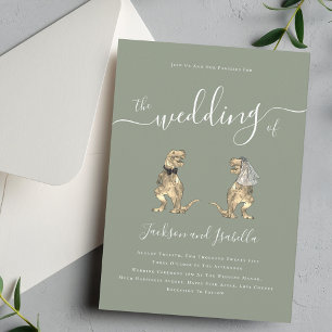 Dinosaur-Hochzeit Boho Salbeigrün Einladung