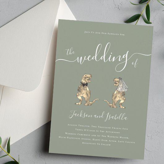 Dinosaur-Hochzeit Boho Salbeigrün Einladung