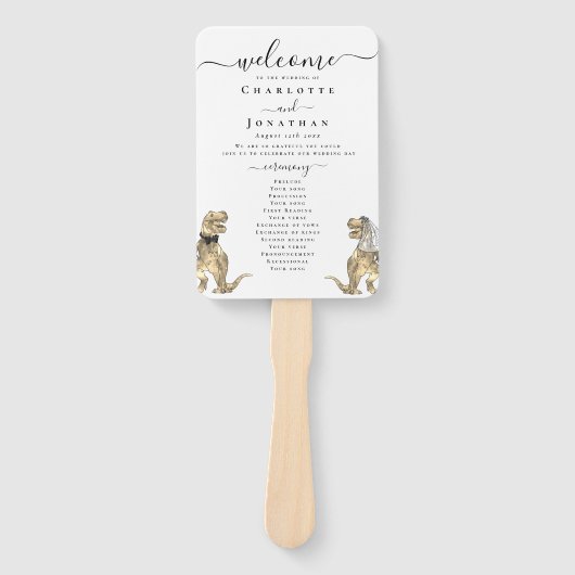 Dinosaur Hochzeitfeier Schwarz-Weiß-Programm Fächer (Vorderseite)