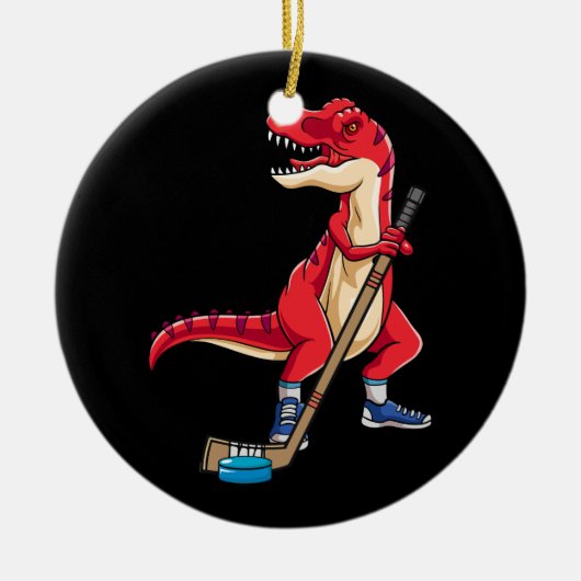 Dinosaur Hockey Stick Puck Goal Goalie TRex T Rex Keramik Ornament (Vorne)