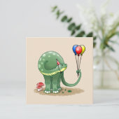 Dinosaur Holding Party Balloons Geburtstag Karte (Stehend Vorderseite)