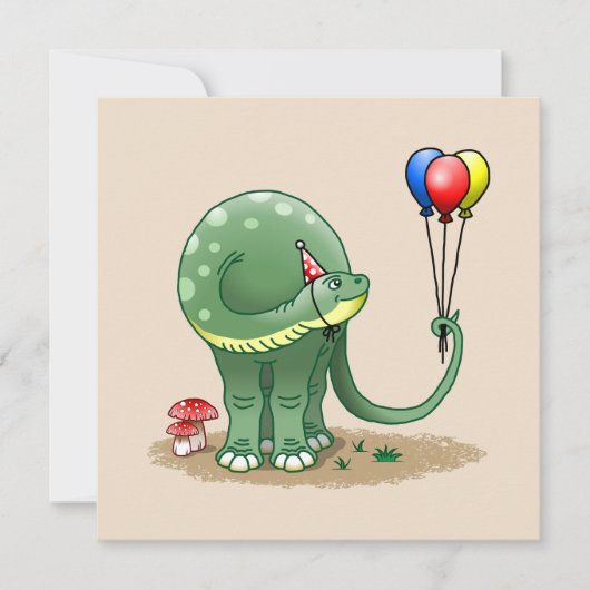 Dinosaur Holding Party Balloons Geburtstag Karte (Vorderseite)