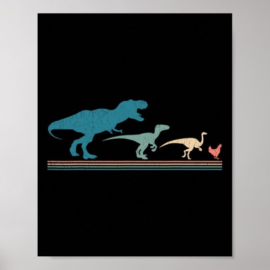 Dinosaur Huhn Evolution Lustig Vintage Retro 70er Poster (Vorne)