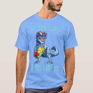 Dinosaur I Steal Hearts Autismus Bewusstsein Valen T-Shirt