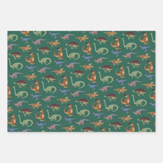 Dinosaur Illustration Pattern Kindergeburtstag Geschenkpapier Set (Vorderseite 3)