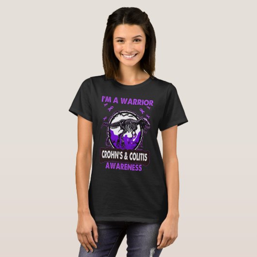 Dinosaur I'm A Warrior CROHN'S & COLITIS Awareness T-Shirt (Vorne ganz)
