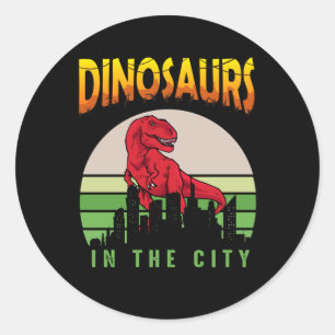 Dinosaur in der Stadt   Dinosaur Design Runder Aufkleber