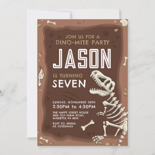 Dinosaur Invitation for Birthday Party Fossil Einladung (Vorderseite)