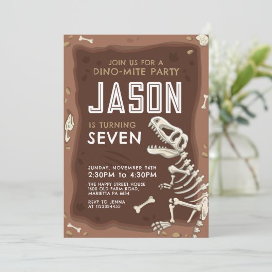 Dinosaur Invitation for Birthday Party Fossil Einladung (Stehend Vorderseite)