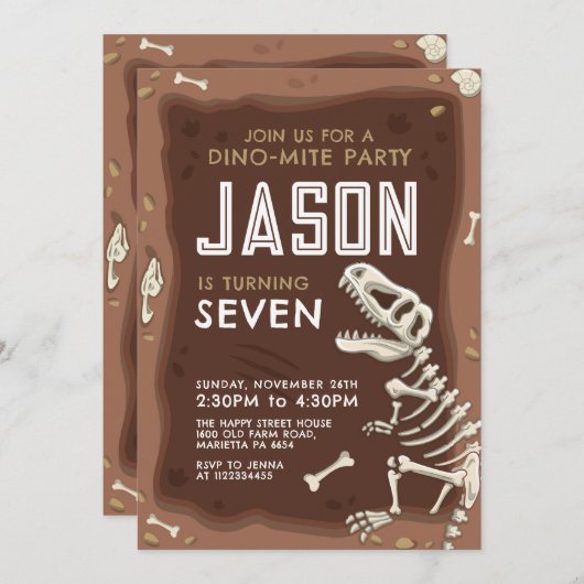 Dinosaur Invitation for Birthday Party Fossil Einladung (Vorne/Hinten)