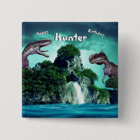Dinosaur Island Happy Birthday Party Button (Vorderseite)