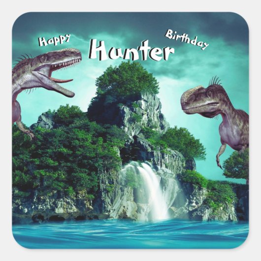 Dinosaur Island Happy Birthday Party Quadratischer Aufkleber (Vorderseite)