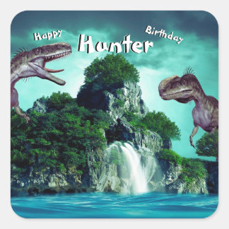 Dinosaur Island Happy Birthday Party Quadratischer Aufkleber