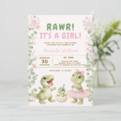 Dinosaur It's a Girl Dinosaur Baby Shower Einladung (Stehend Vorderseite)