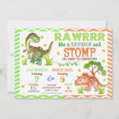 Dinosaur Joint Birthday Einladung für Geschwister (Vorderseite)