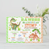 Dinosaur Joint Birthday Einladung für Geschwister (Stehend Vorderseite)
