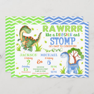 Dinosaur Joint Birthday Einladung für Geschwister
