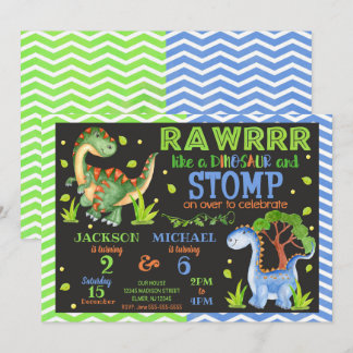 Dinosaur Joint Birthday Einladung für Geschwister