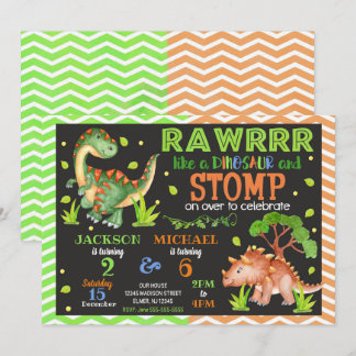 Dinosaur Joint Birthday Einladung für Geschwister