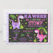 Dinosaur Joint Birthday Einladung für Mädchen (Vorderseite)