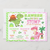 Dinosaur Joint Birthday Invitation for Boy & Girl Einladung (Vorderseite)