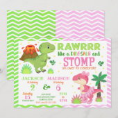 Dinosaur Joint Birthday Invitation for Boy & Girl Einladung (Vorne/Hinten)