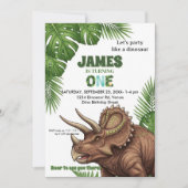 Dinosaur Jungle 1st Birthday Invitation Einladung (Vorderseite)