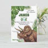 Dinosaur Jungle 1st Birthday Invitation Einladung (Stehend Vorderseite)