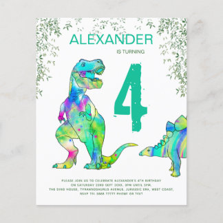 Dinosaur Jungle 4. Geburtstag Party Budget Flyer