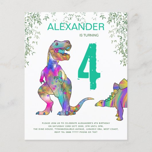Dinosaur Jungle 4 Geburtstagsparty Einladung Flyer (Vorne)