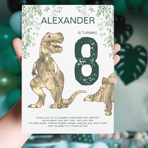Dinosaur Jungle 8. Geburtstagsfeier Grün Einladung
