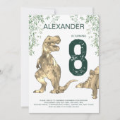 Dinosaur Jungle 8. Geburtstagsparty Green Einladung (Vorderseite)