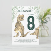 Dinosaur Jungle 8. Geburtstagsparty Green Einladung (Stehend Vorderseite)