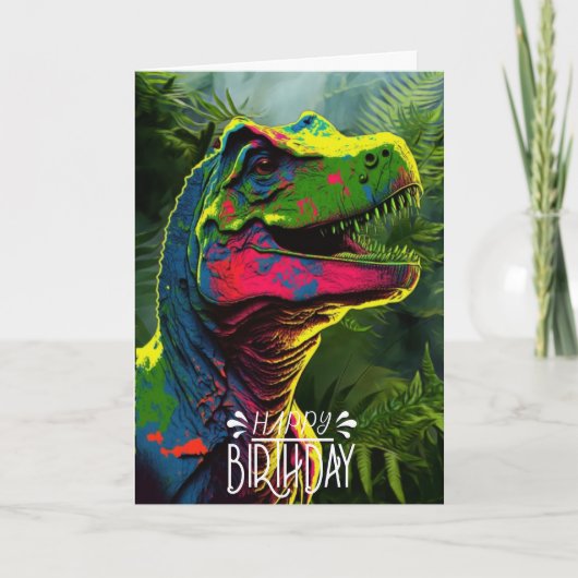 Dinosaur Jungle Happy Birthday Kinder Niedliche Ka Karte (Vorderseite)